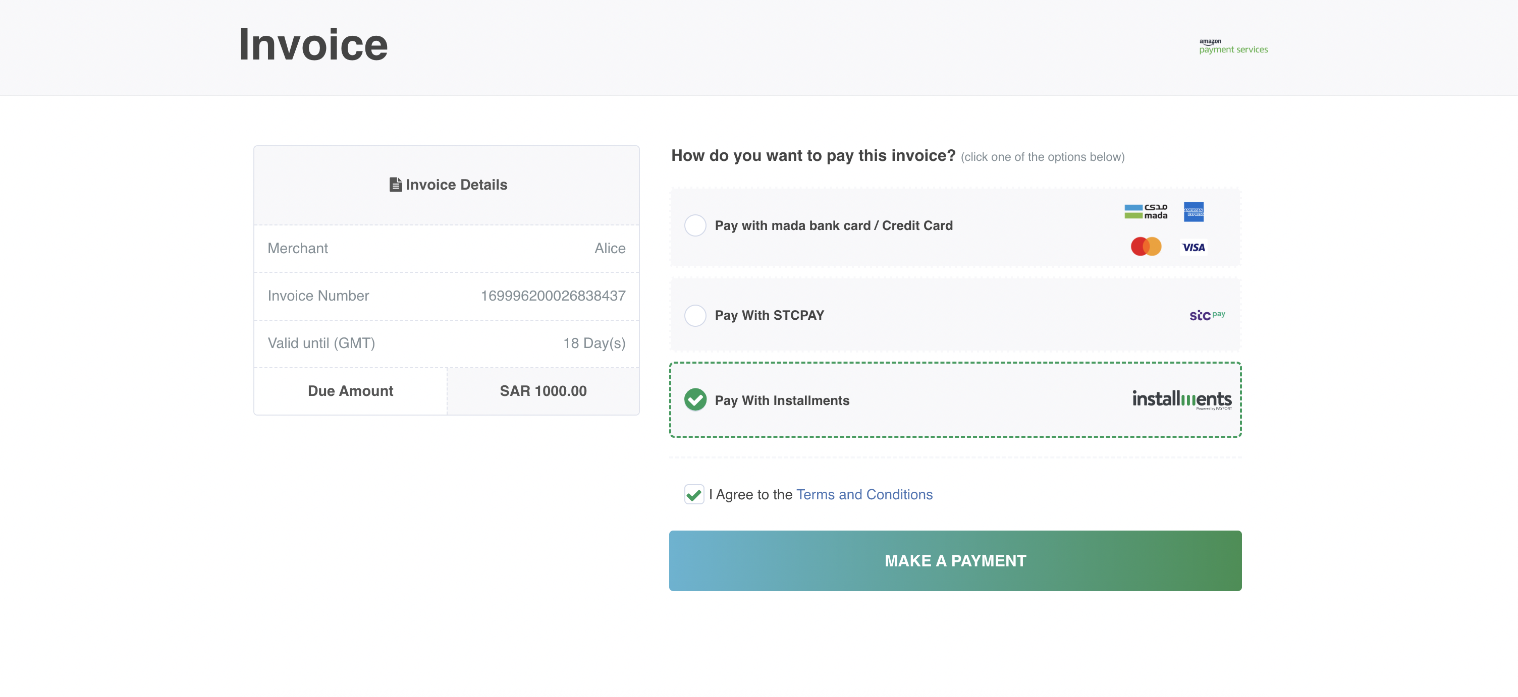 Payment Link Installments Page