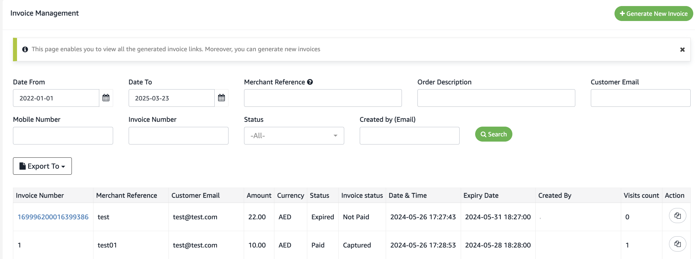 Payment Link Tracking Dashboard