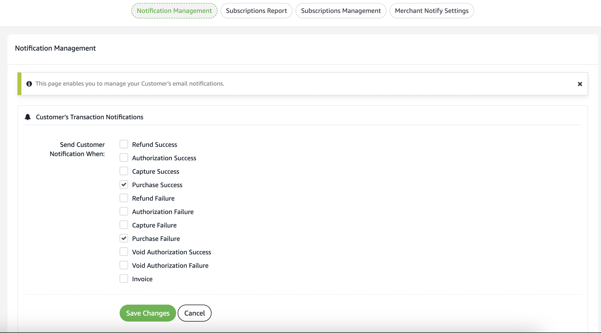 Customer Email Configuration
