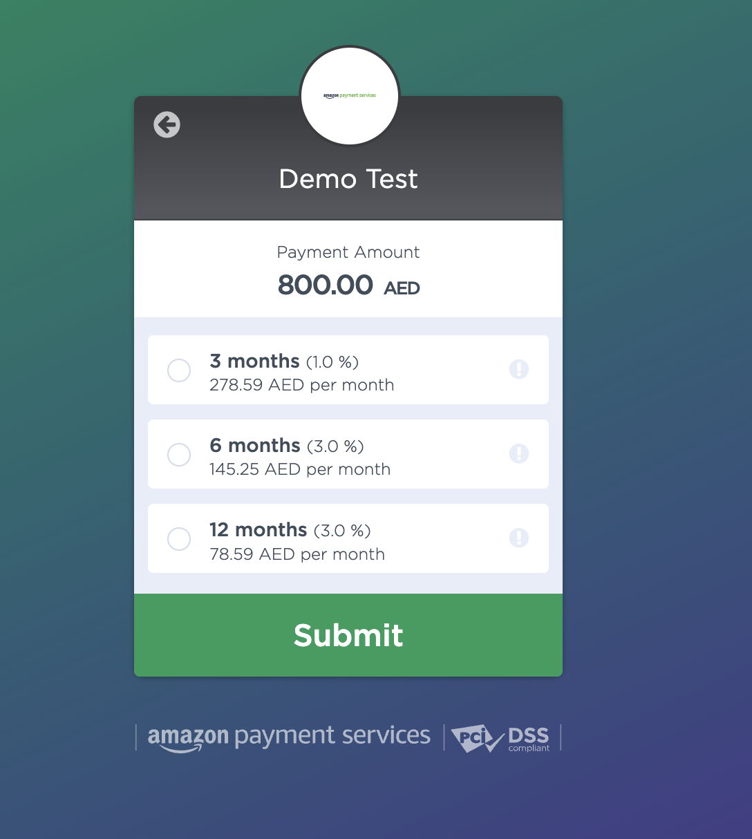 Installments Back Interface