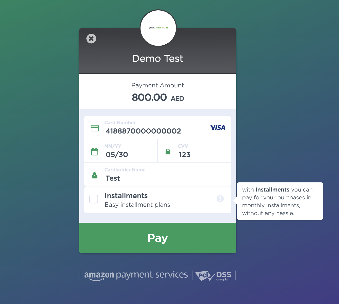 Installments Front Interface