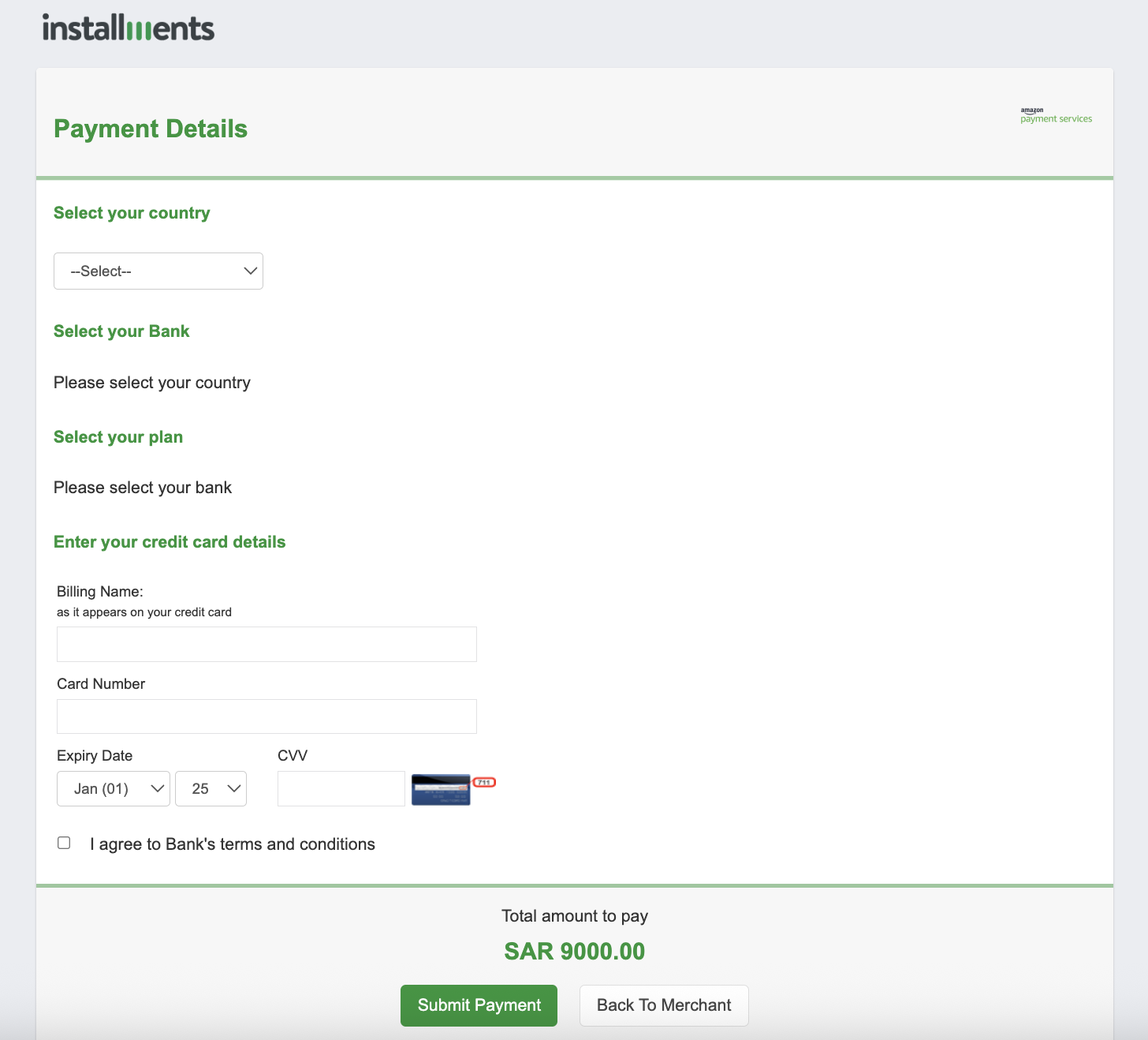 Standalone Installments Page